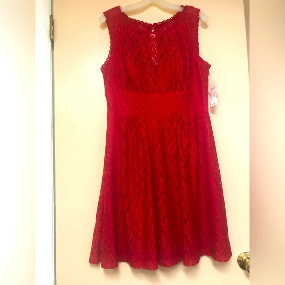 knee length dresses for ladies Pretty Handmade Knee Length Dark Red Lace Junior Party Dress, Beautifu –  Cutedressy main image 1